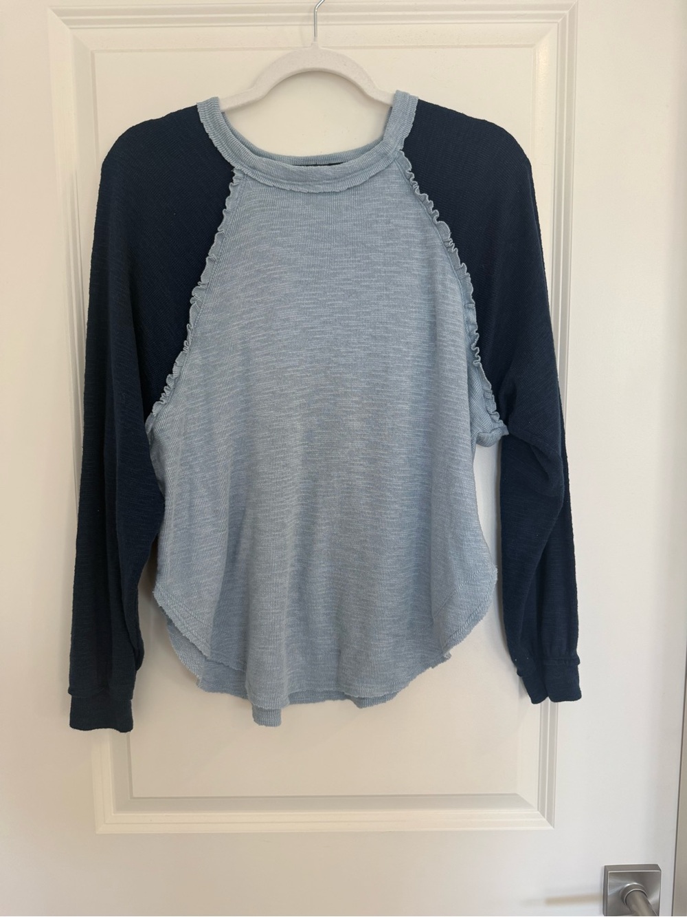 Pilcro Ruffle Raglan Thermal Top-Blue - Picture 2 of 6